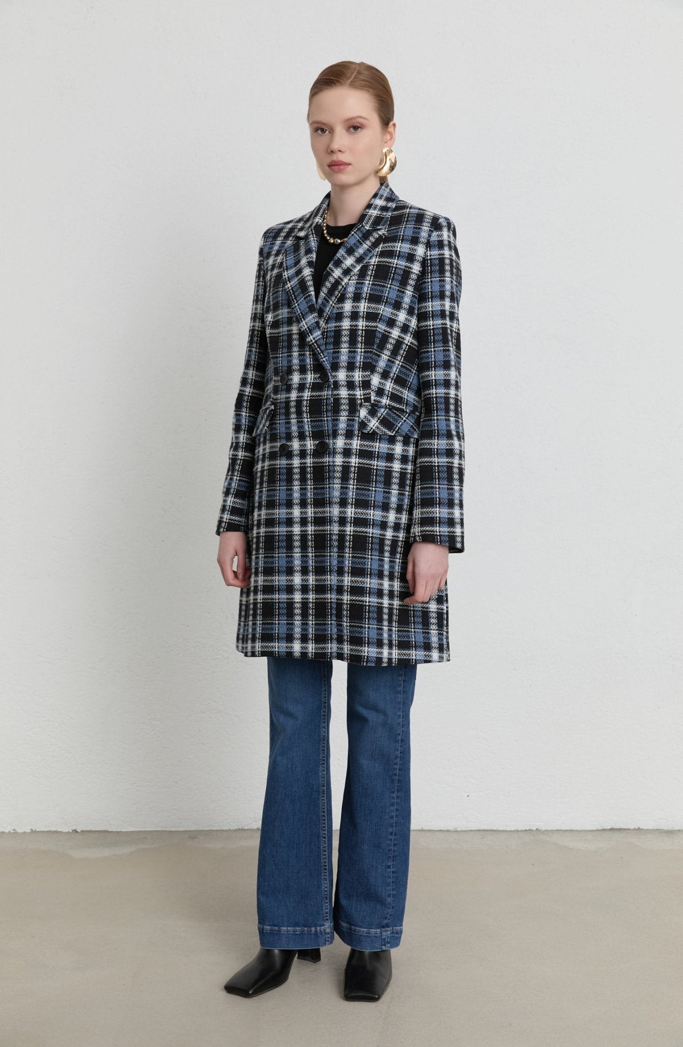 Ekose İndigo Tüvit Palazzo Ceket - Fatma Atasoy