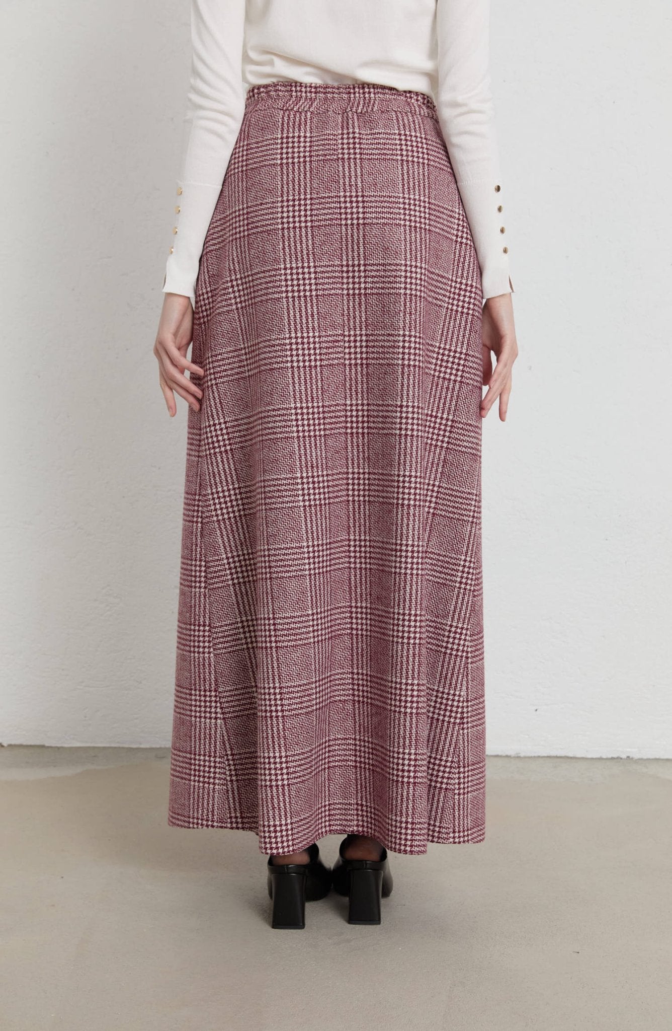 Ekose Kazayağı Blazer Bordo Yelek Etek Takım - Fatma Atasoy