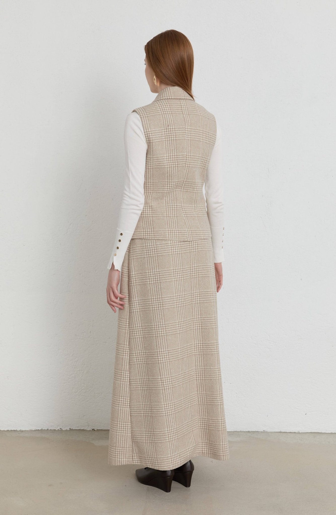 Ekose Kazayağı Blazer Taş Yelek Etek Takım - Fatma Atasoy