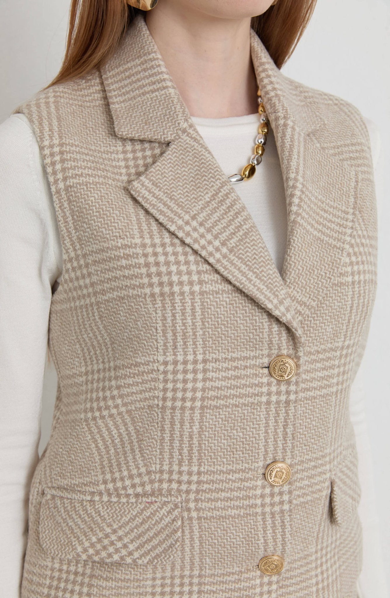 Ekose Kazayağı Blazer Taş Yelek Etek Takım - Fatma Atasoy