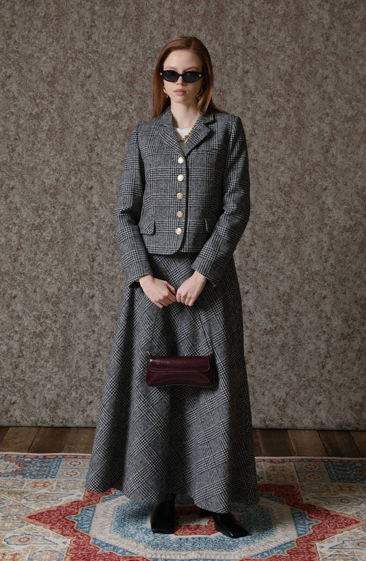 Ekose Kazayağı Siyah Blazer Ceket Etek Takım - Fatma Atasoy