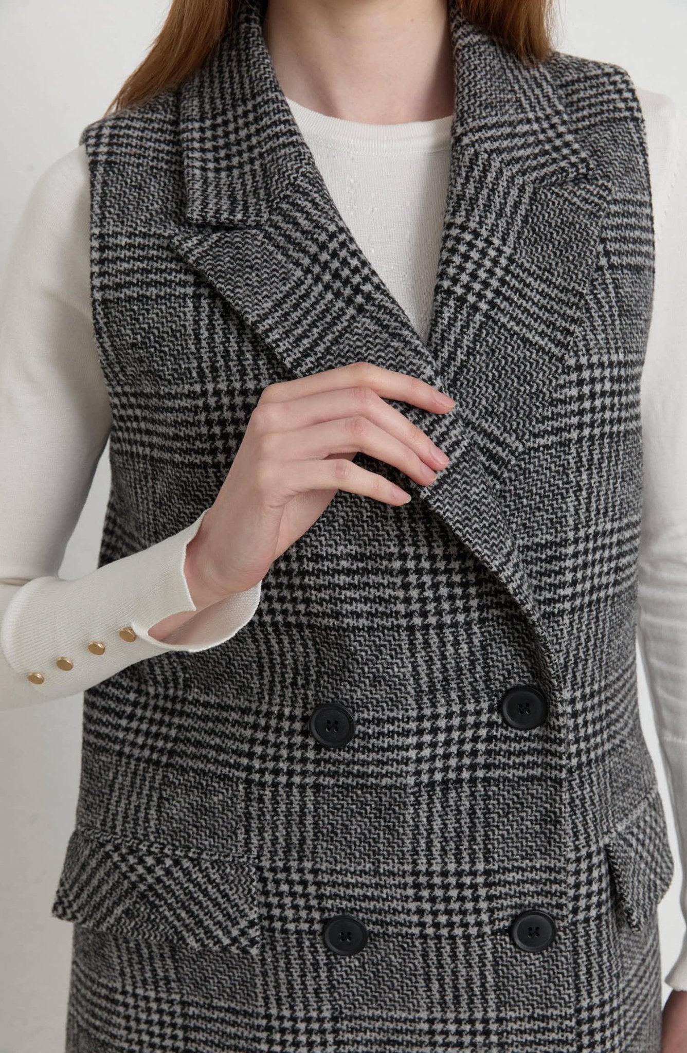 Ekose Kazayağı Siyah Maksi Yelek - Fatma Atasoy