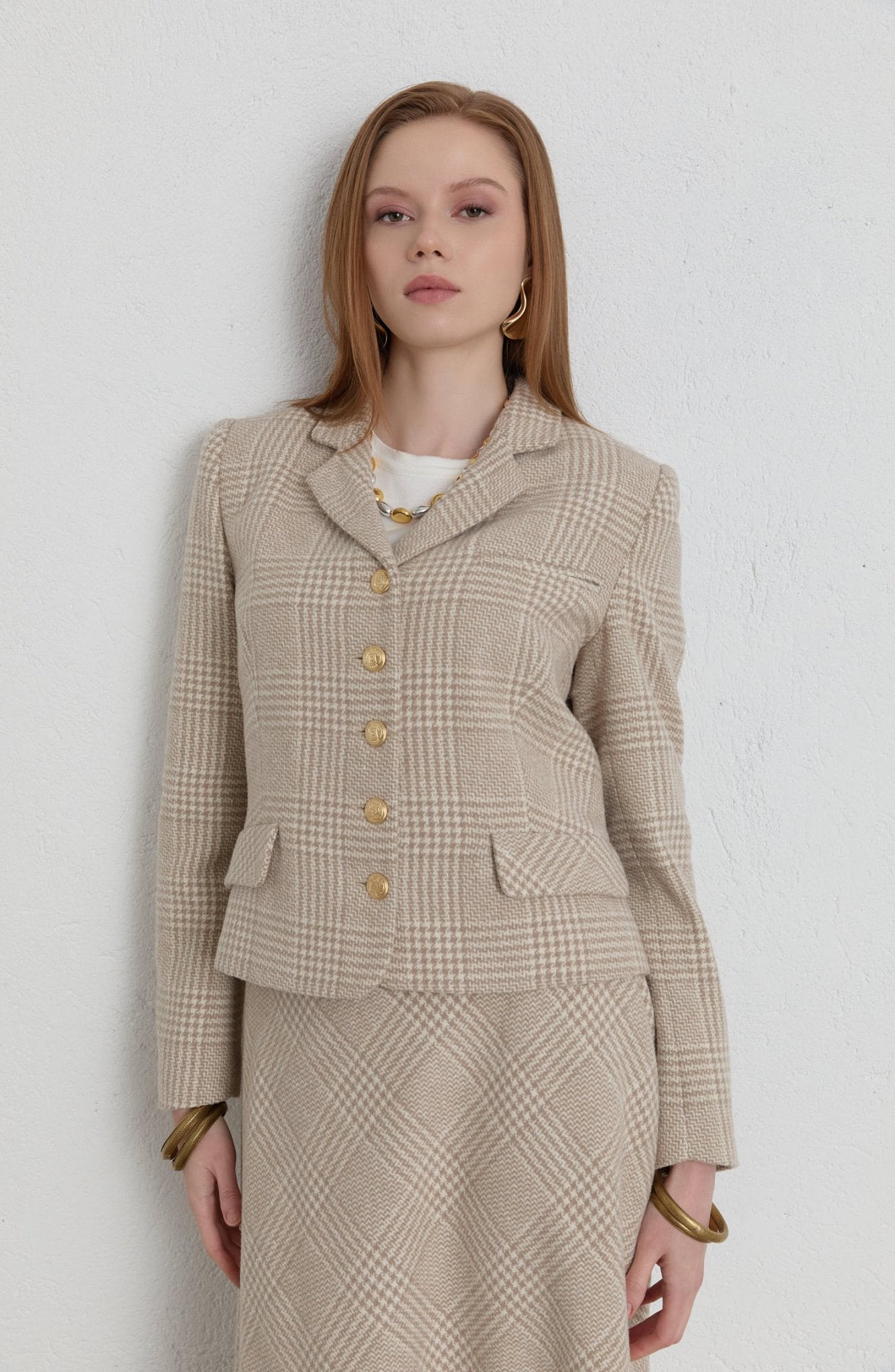 Ekose Kazayağı Taş Blazer Ceket Etek Takım - Fatma Atasoy