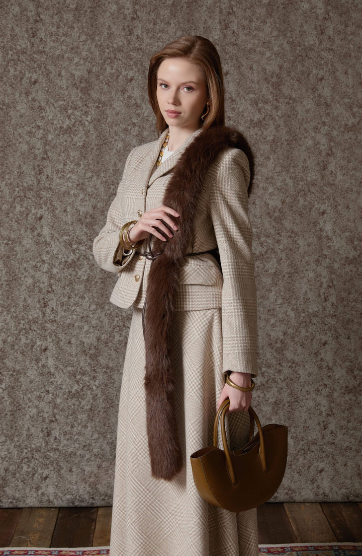 Ekose Kazayağı Taş Blazer Ceket Etek Takım - Fatma Atasoy