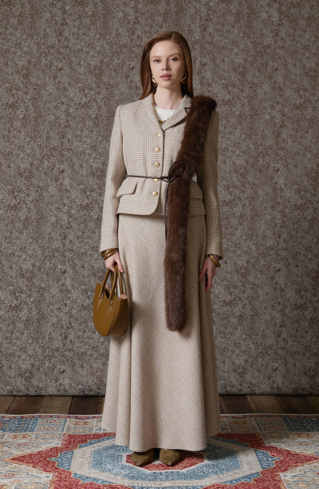 Ekose Kazayağı Taş Blazer Ceket Etek Takım - Fatma Atasoy