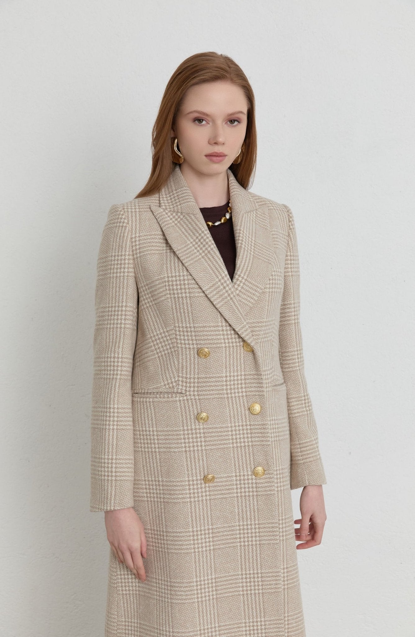 Ekose Kazayağı Taş Blazer Maksi Ceket Kaban - Fatma Atasoy