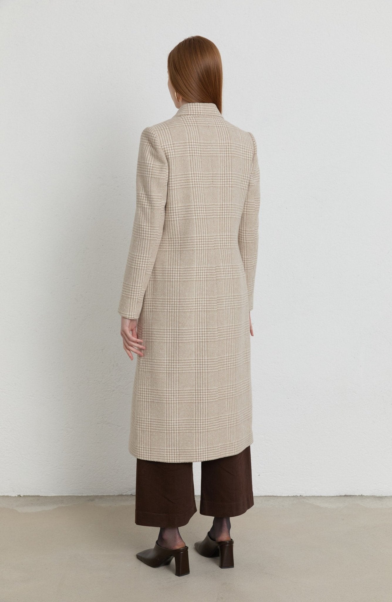 Ekose Kazayağı Taş Blazer Maksi Ceket Kaban - Fatma Atasoy