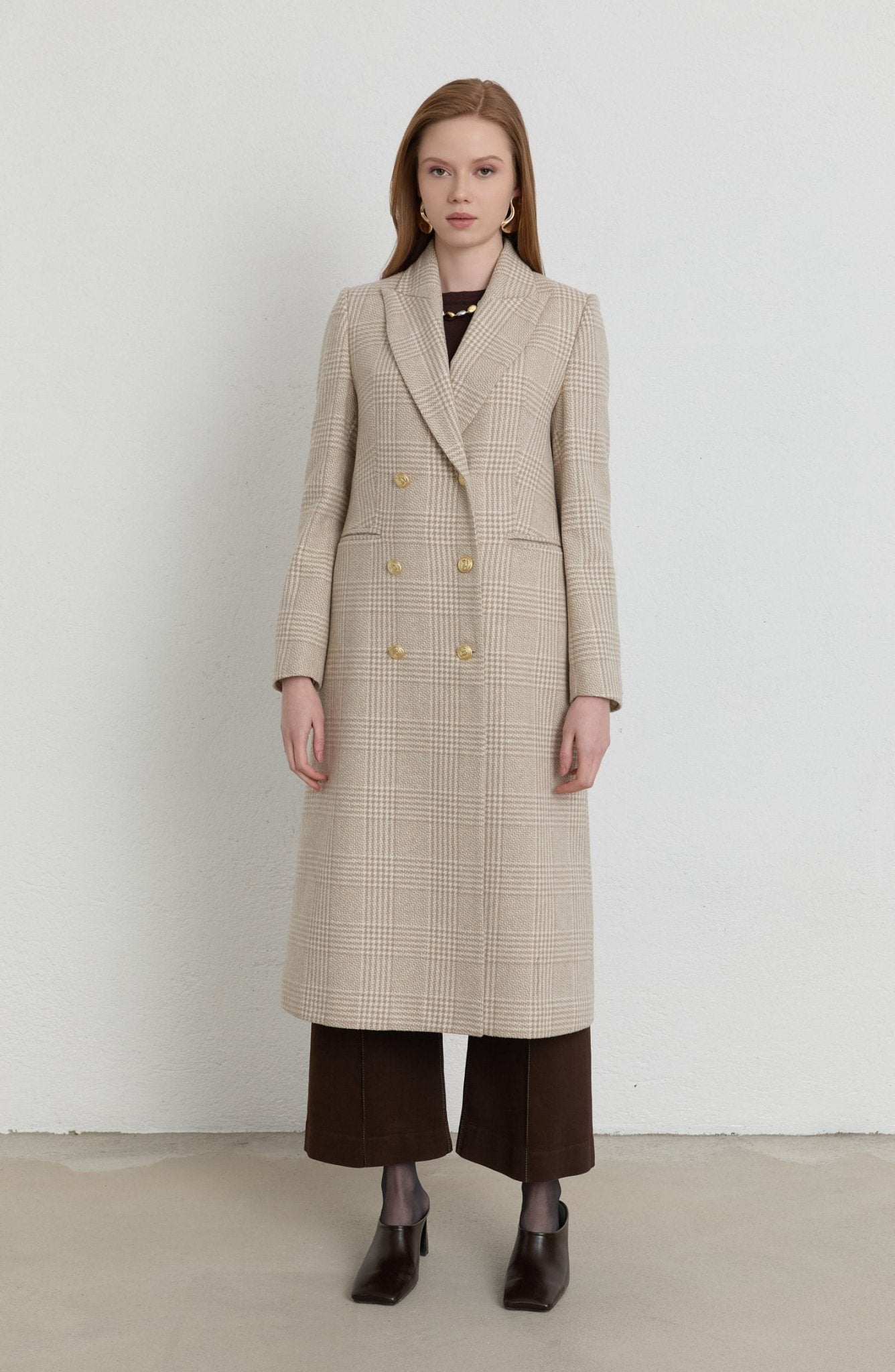 Ekose Kazayağı Taş Blazer Maksi Ceket Kaban - Fatma Atasoy