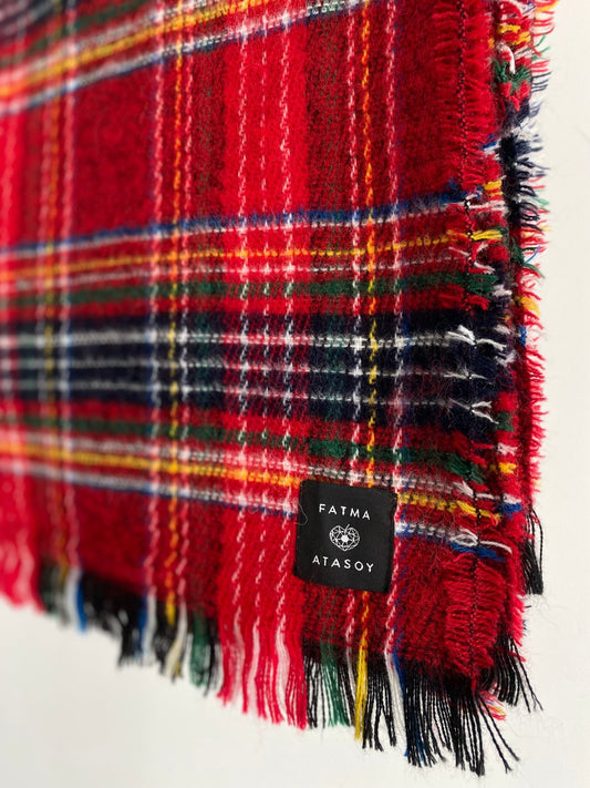 Ekose Kırmızı Püsküllü Şal - Fatma Atasoy