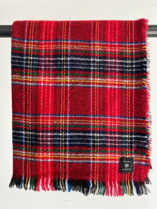 Ekose Kırmızı Püsküllü Şal - Fatma Atasoy