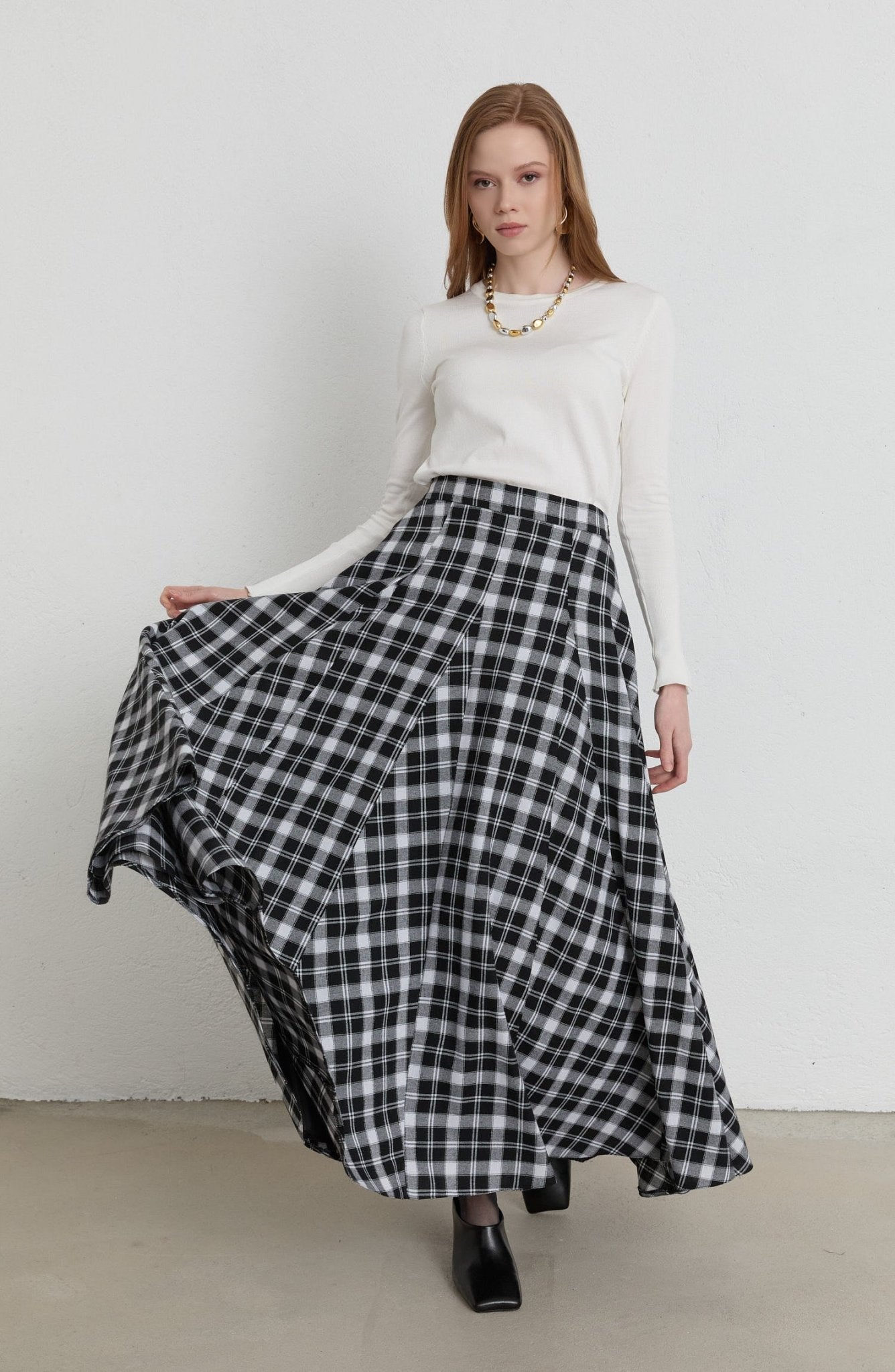 Ekose Siyah Parçalı Etek - Fatma Atasoy