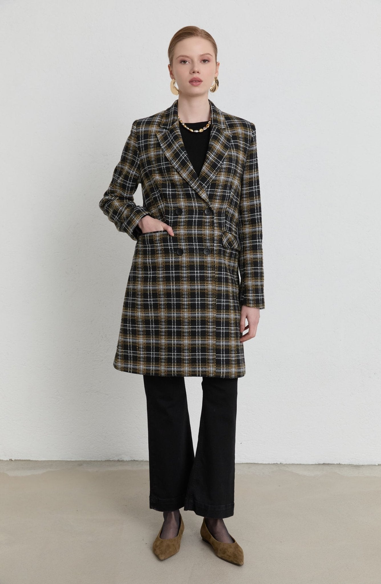 Ekose Siyah Tüvit Palazzo Ceket - Fatma Atasoy