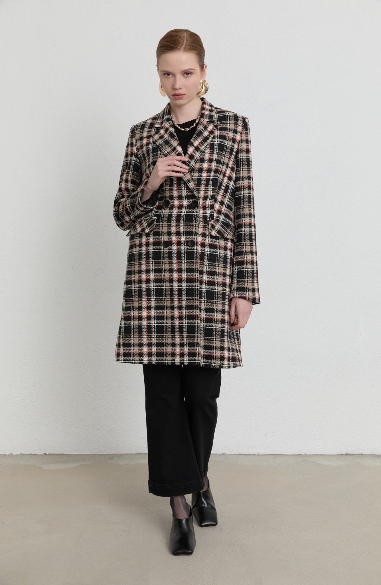 Ekose Sütlü Kahve Tüvit Palazzo Ceket - Fatma Atasoy