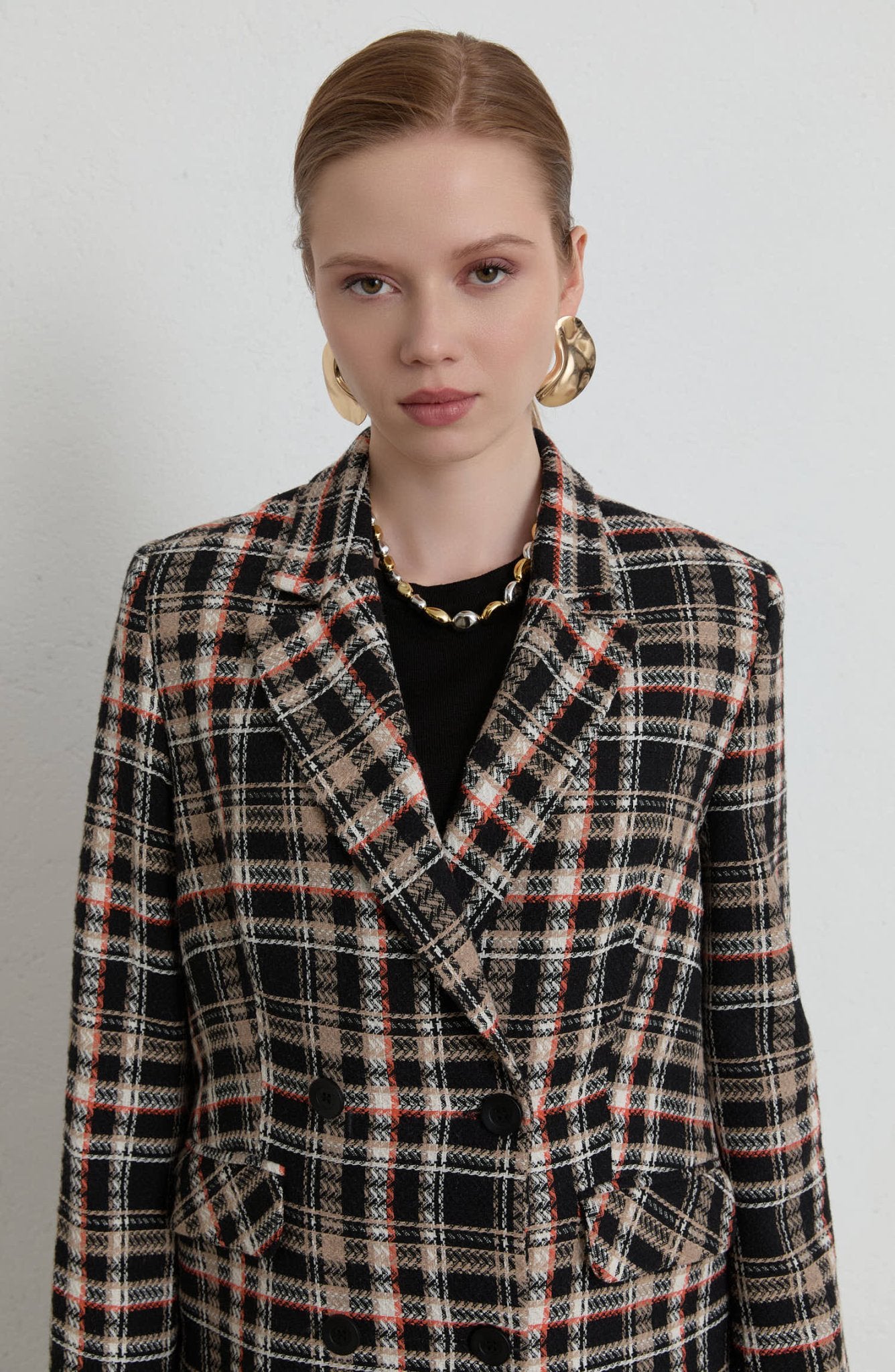 Ekose Sütlü Kahve Tüvit Palazzo Ceket - Fatma Atasoy