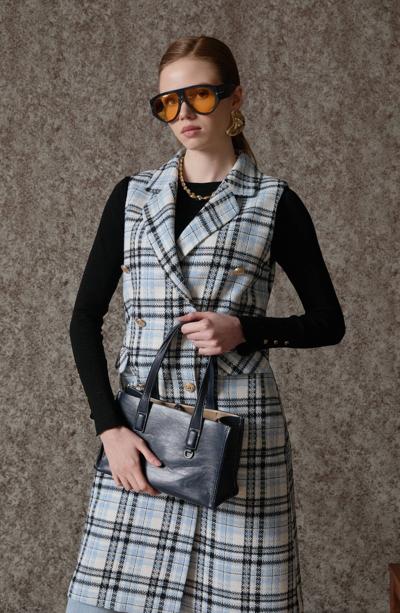 Ekose Tüvit Bebe Mavi Blazer Yelek - Fatma Atasoy