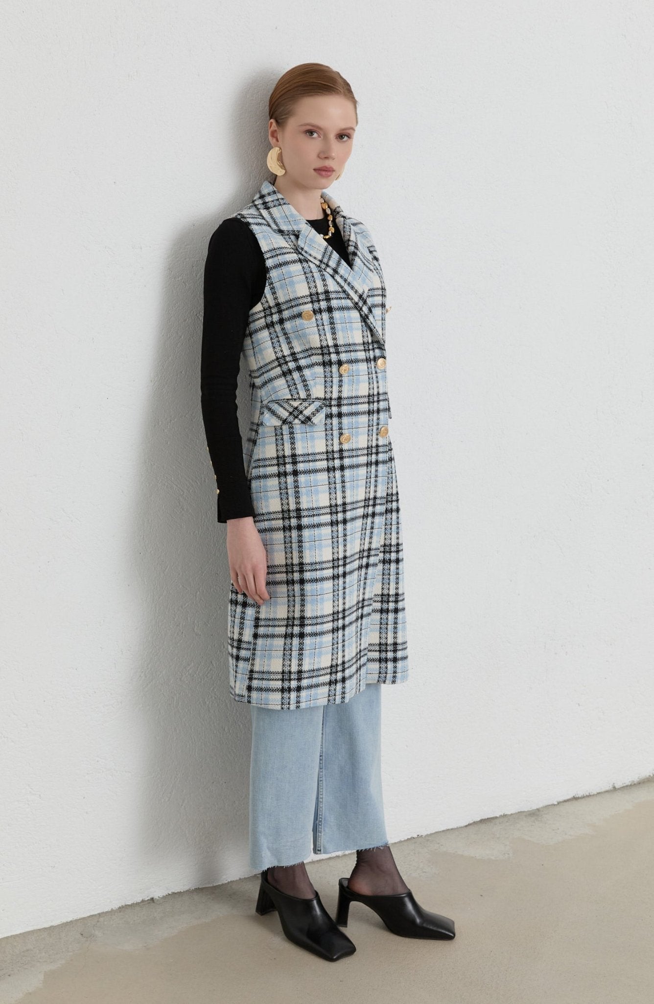 Ekose Tüvit Bebe Mavi Blazer Yelek - Fatma Atasoy