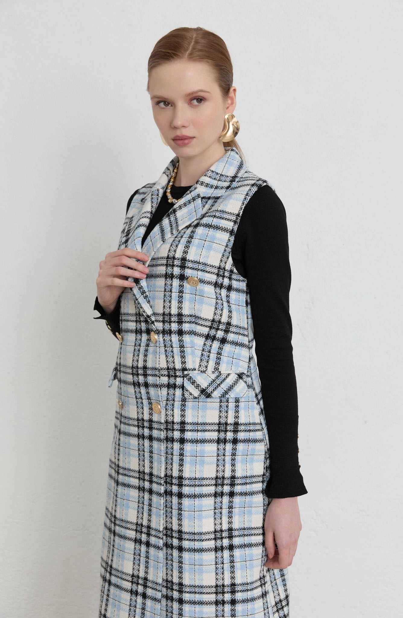 Ekose Tüvit Bebe Mavi Blazer Yelek - Fatma Atasoy