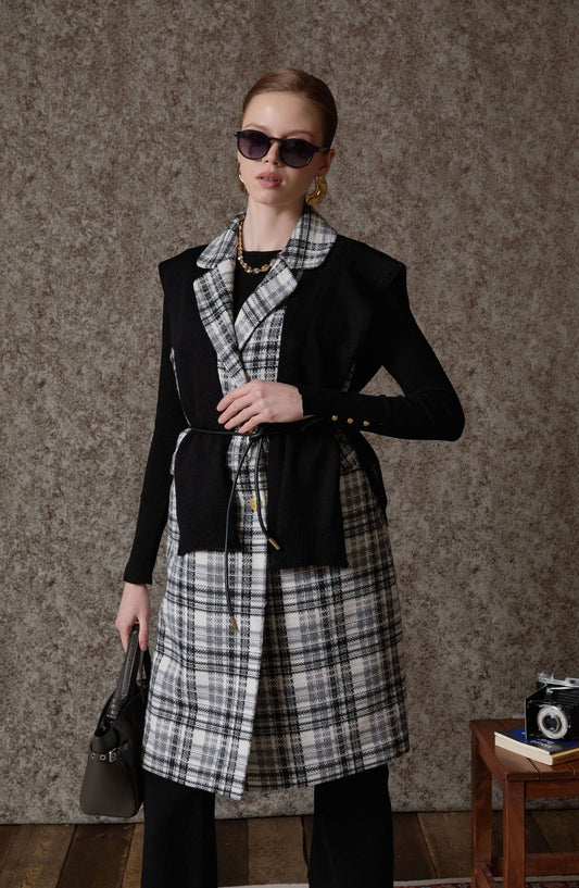 Ekose Tüvit Gri Blazer Yelek - Fatma Atasoy