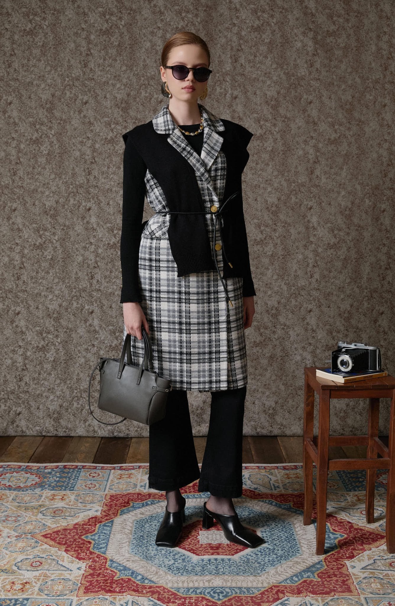 Ekose Tüvit Gri Blazer Yelek - Fatma Atasoy