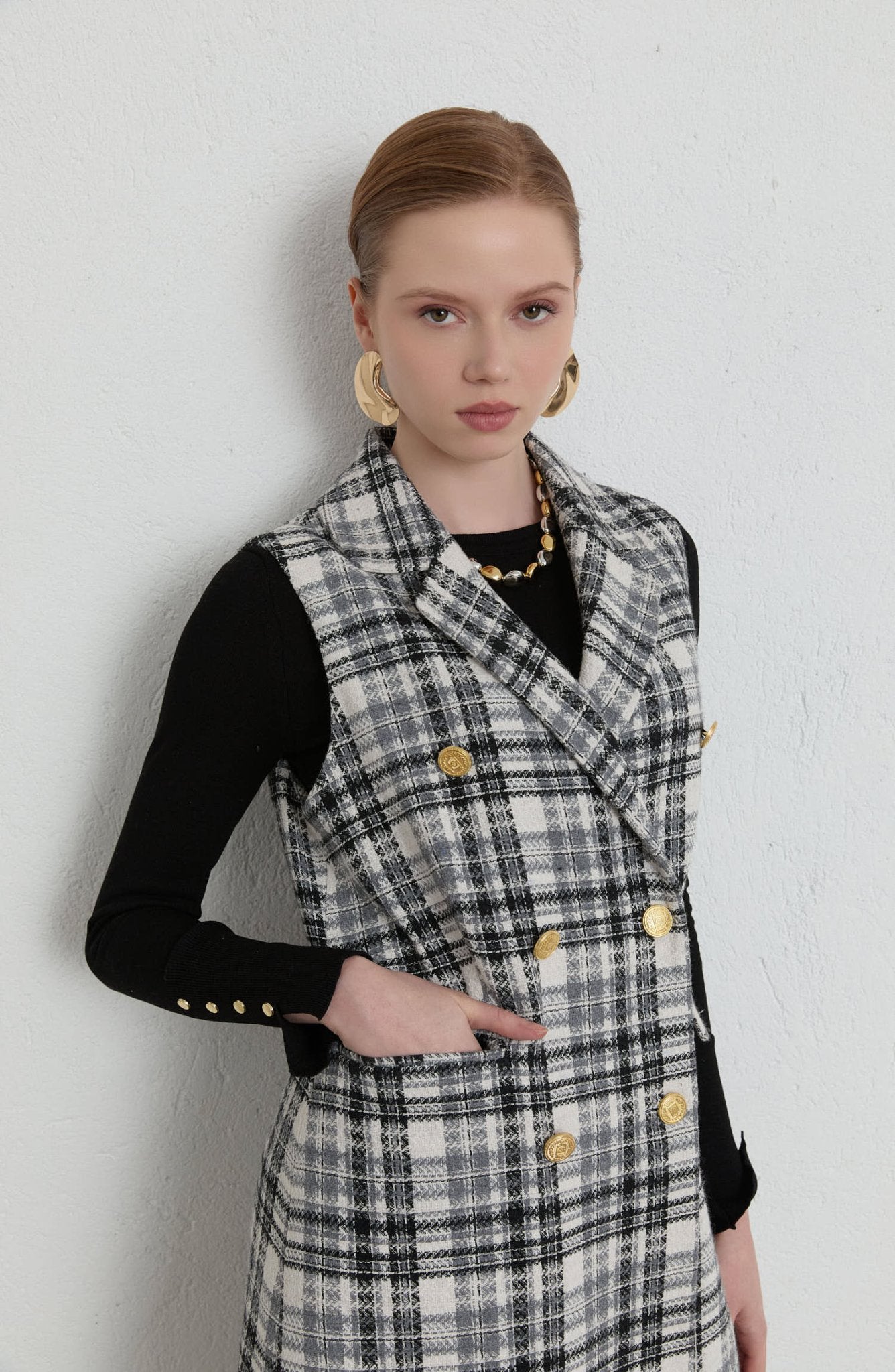 Ekose Tüvit Gri Blazer Yelek - Fatma Atasoy