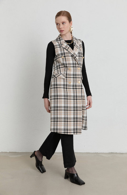 Ekose Tüvit Taş Blazer Yelek - Fatma Atasoy