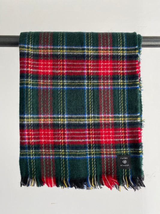 Ekose Yeşil Püsküllü Şal - Fatma Atasoy