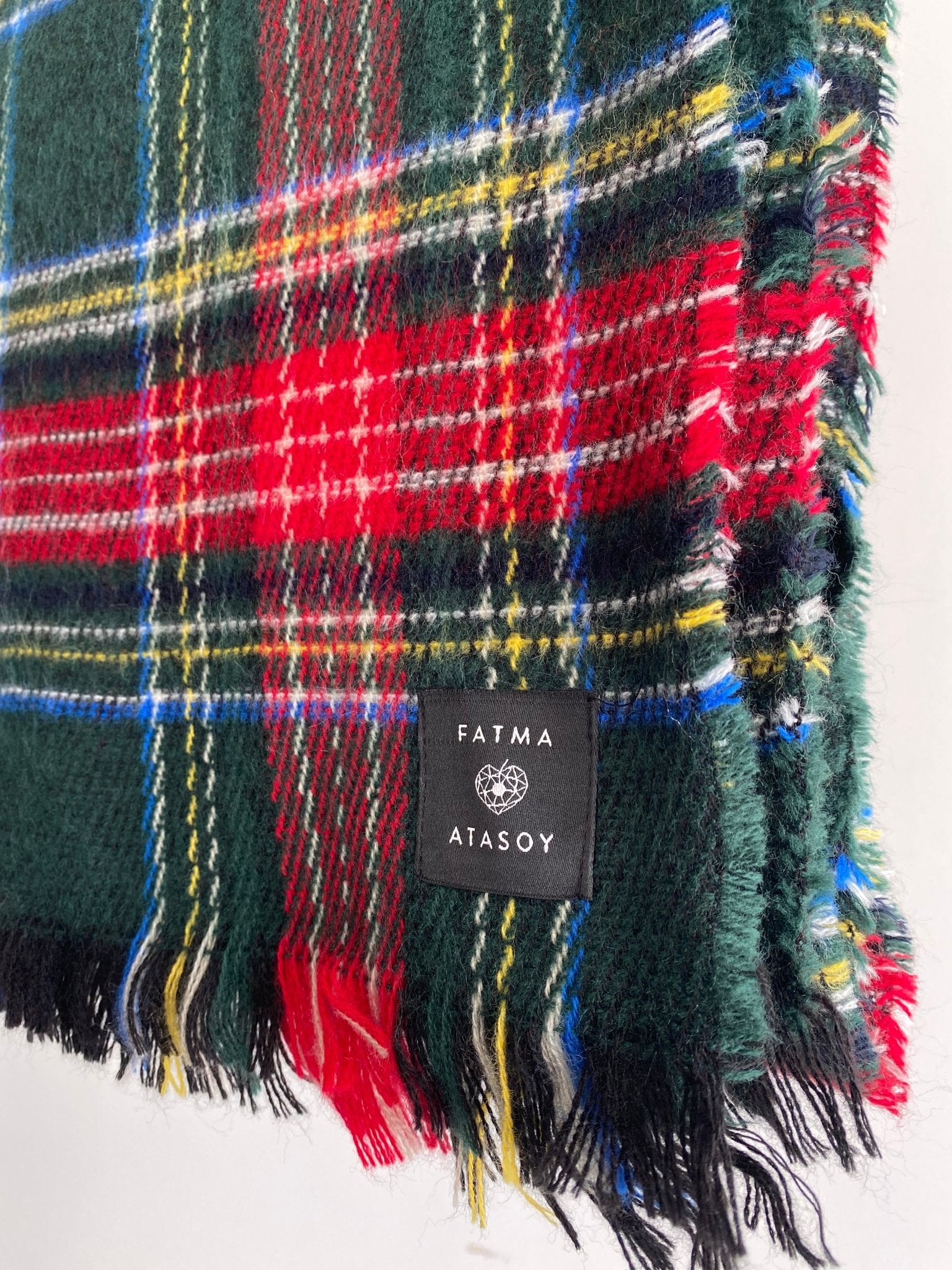 Ekose Yeşil Püsküllü Şal - Fatma Atasoy