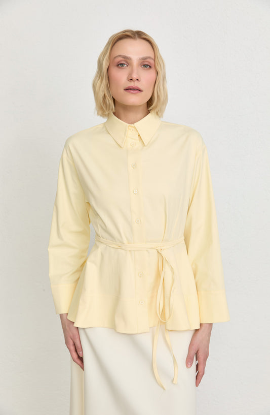 Peplumlu Butter Sarı Pamuk Gömlek
