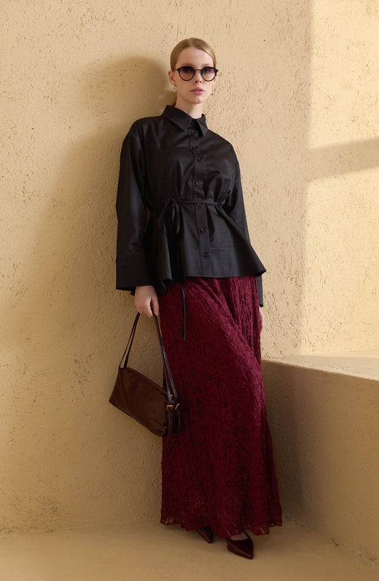 Peplumlu Siyah Pamuk Gömlek