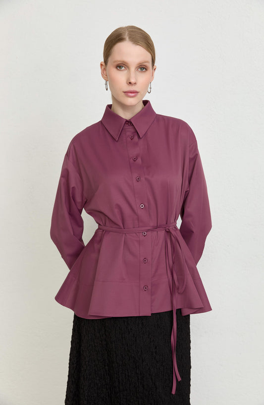 Peplumlu Mürdüm Pamuk Gömlek