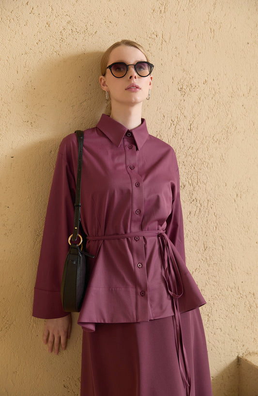 Peplumlu Mürdüm Pamuk Gömlek