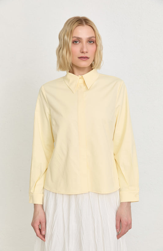 Basic Butter Sarı Pamuk Gömlek