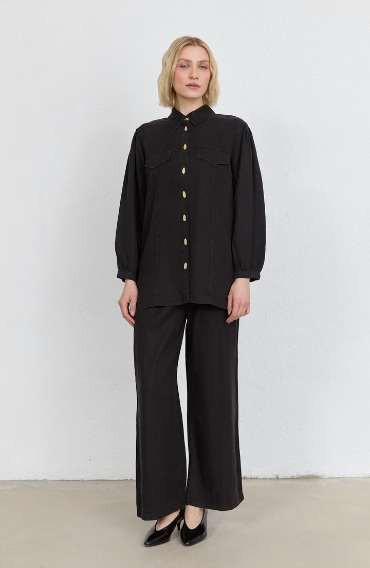 Gold Düğmeli Siyah Soft Touch Pamuk Kot İkili Takım