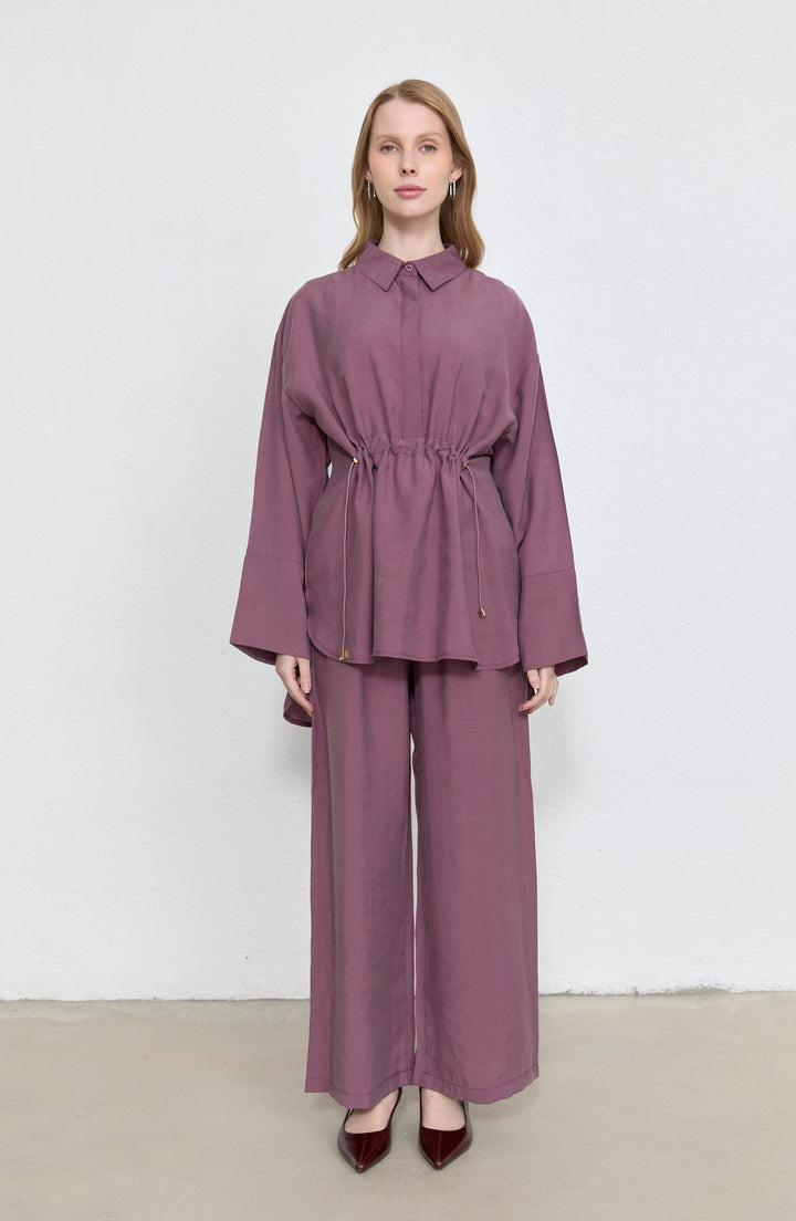 Tünel Büzgülü Mürdüm Soft Touch Tensel İkili Takım