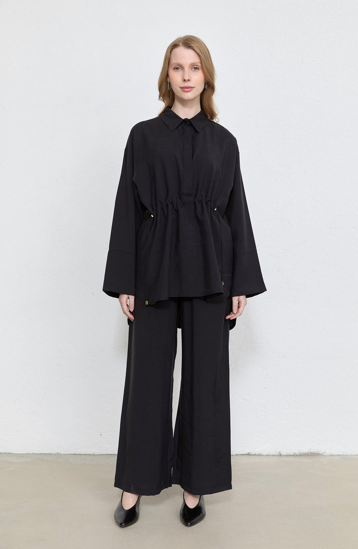 Tünel Büzgülü Siyah Soft Touch Tensel İkili Takım