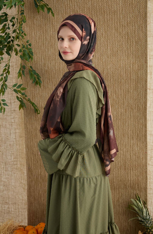 Batik Kahve Desenli Şal