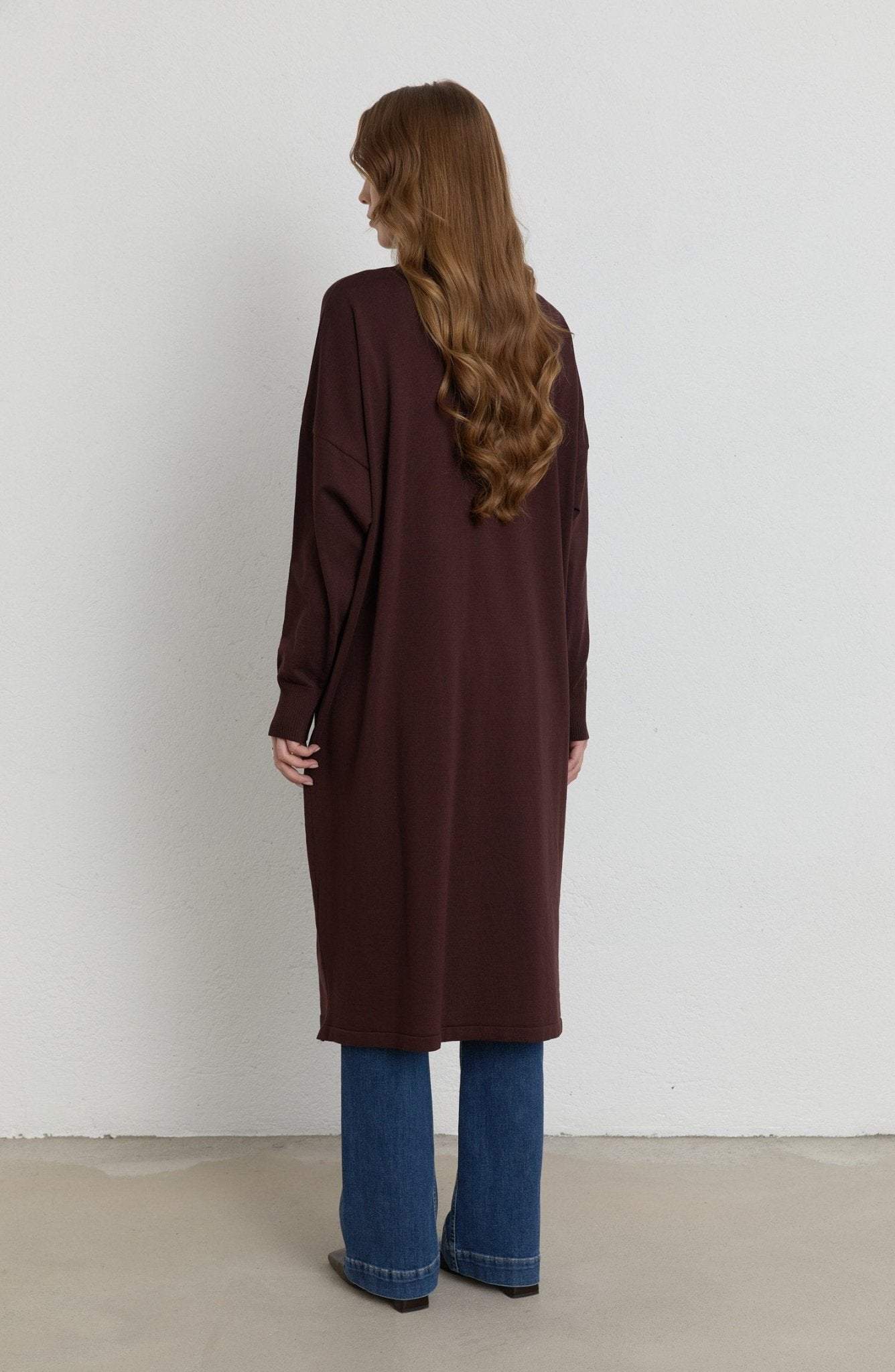 Fermuarlı Acı Kahve Maksi Merserize Triko Tunik - Fatma Atasoy