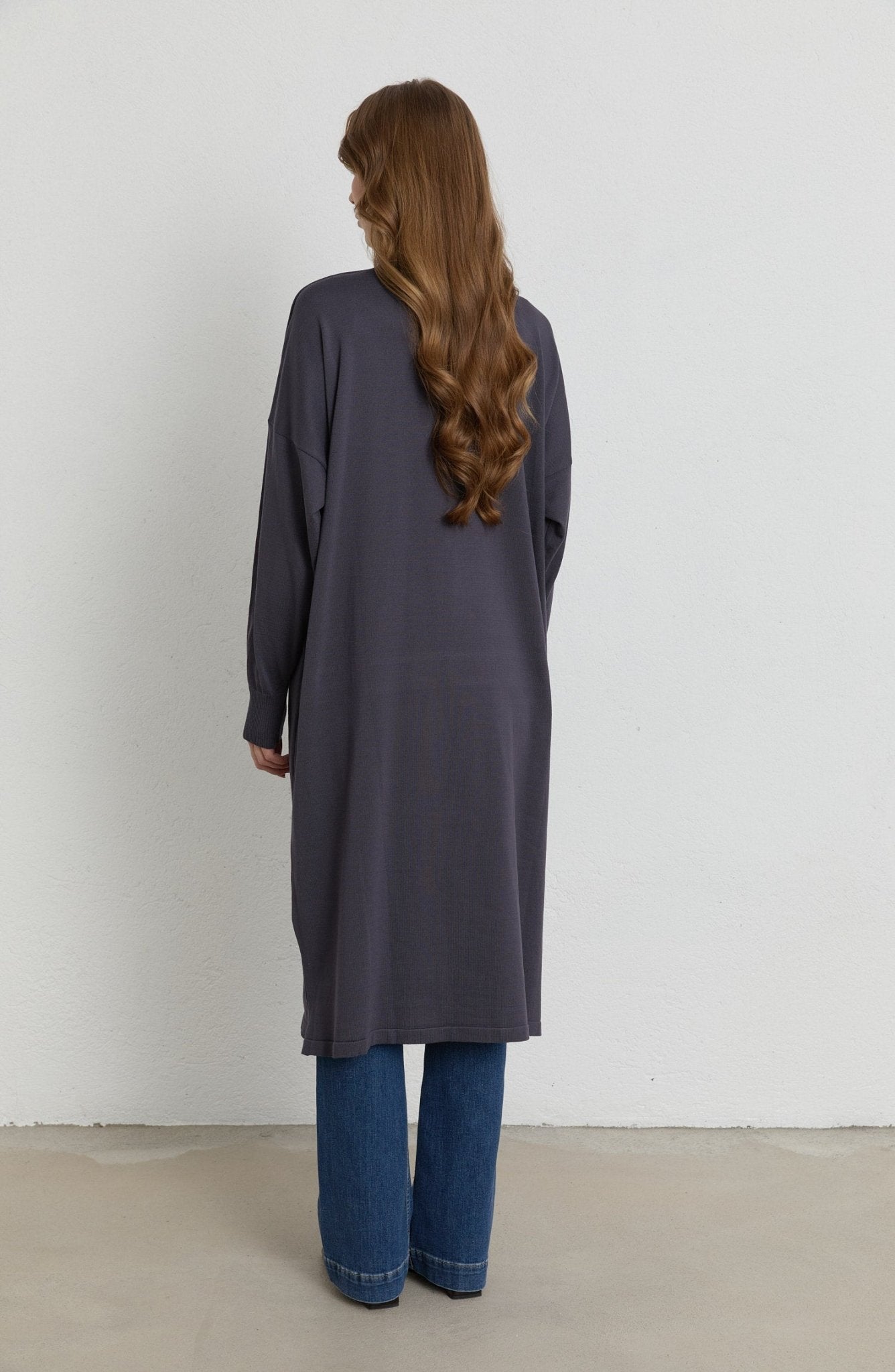 Fermuarlı Antrasit Maksi Merserize Triko Tunik - Fatma Atasoy