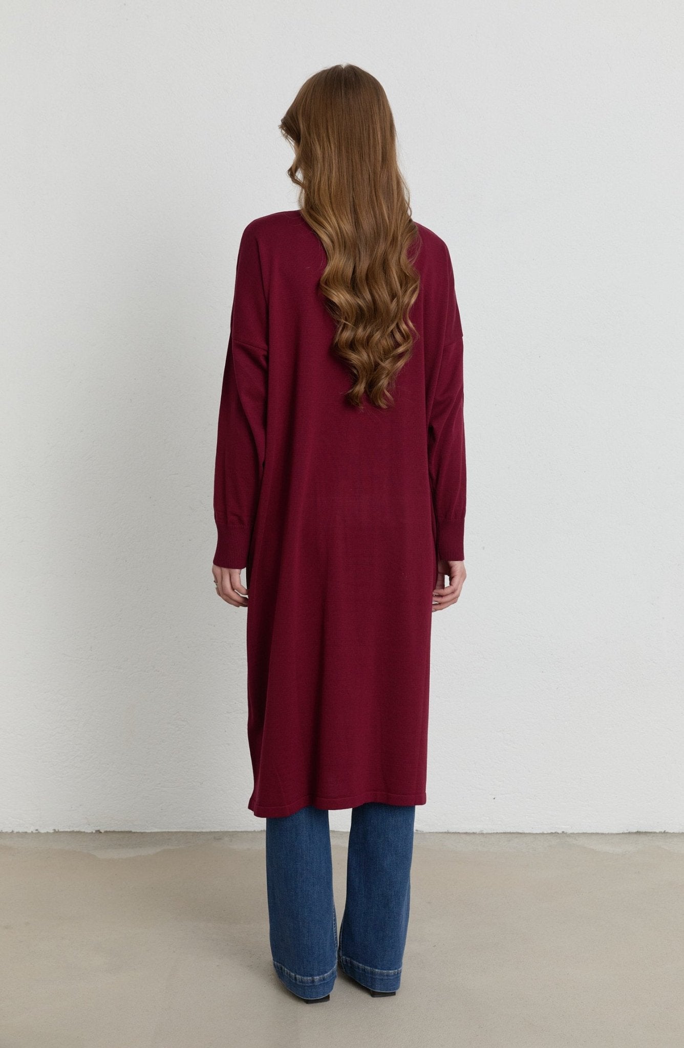 Fermuarlı Bordo Maksi Merserize Triko Tunik - Fatma Atasoy