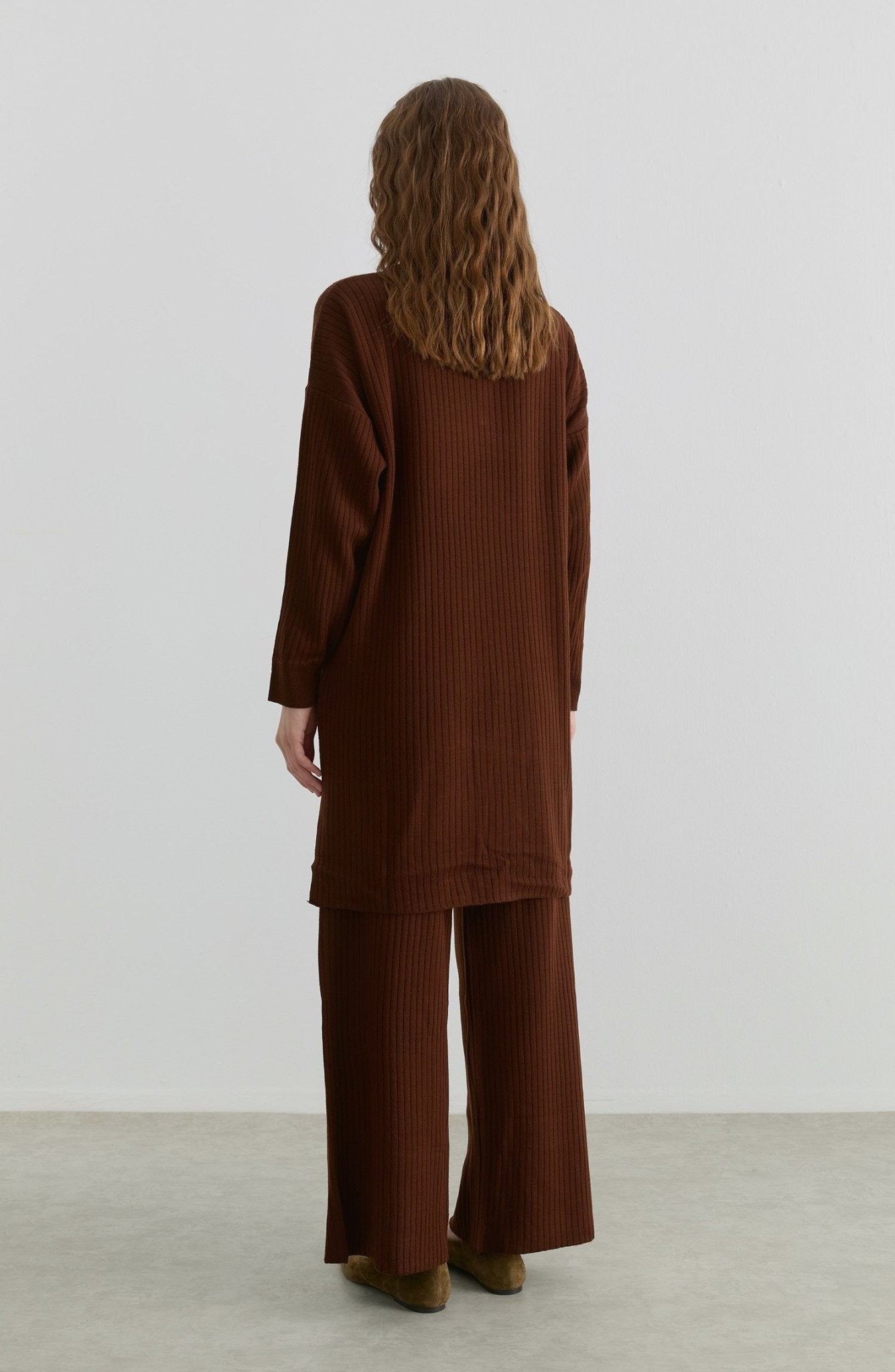 Fermuarlı Fitilli Acı Kahve Triko İkili Takım - Fatma Atasoy