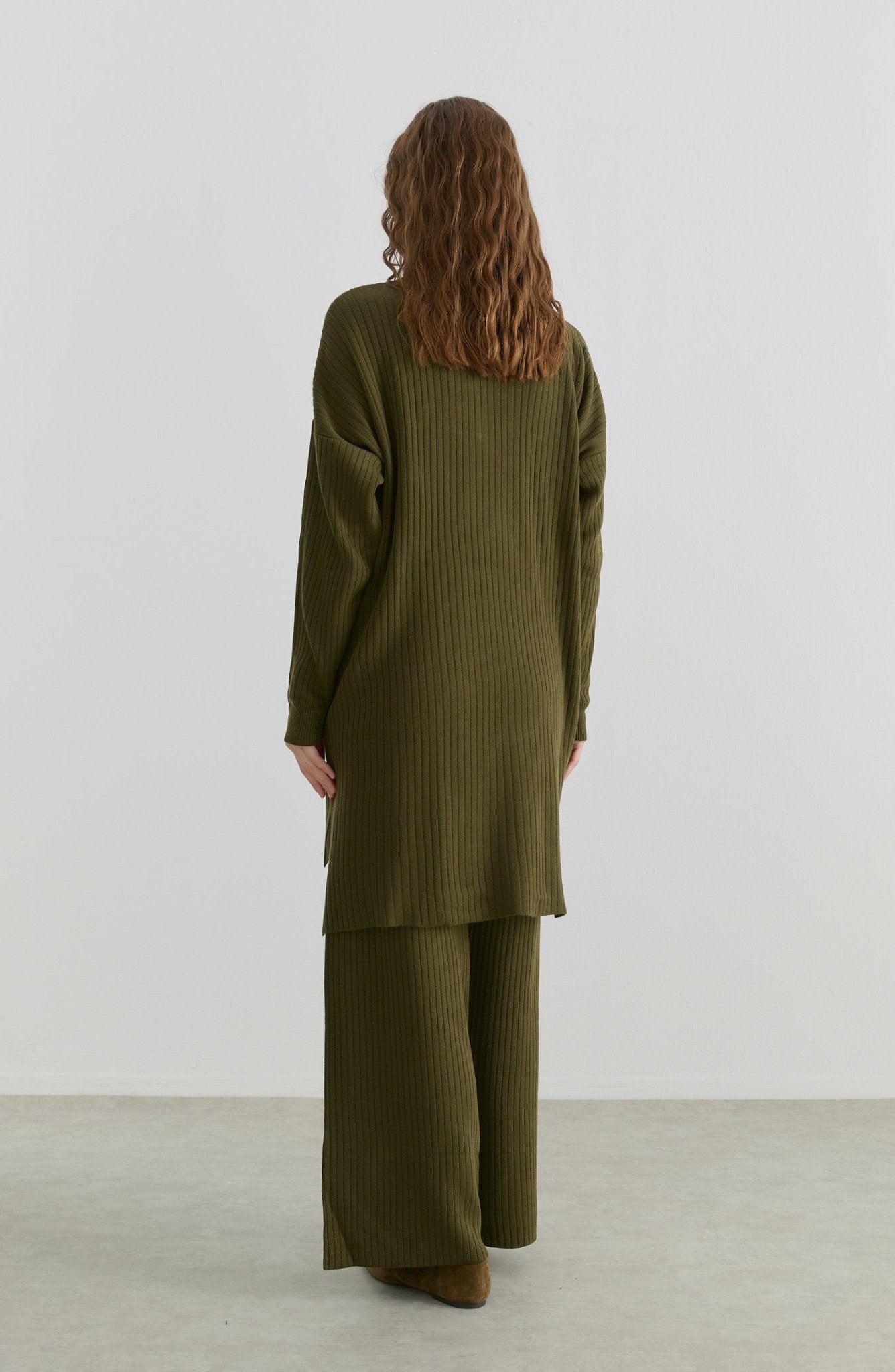 Fermuarlı Fitilli Haki Triko İkili Takım - Fatma Atasoy