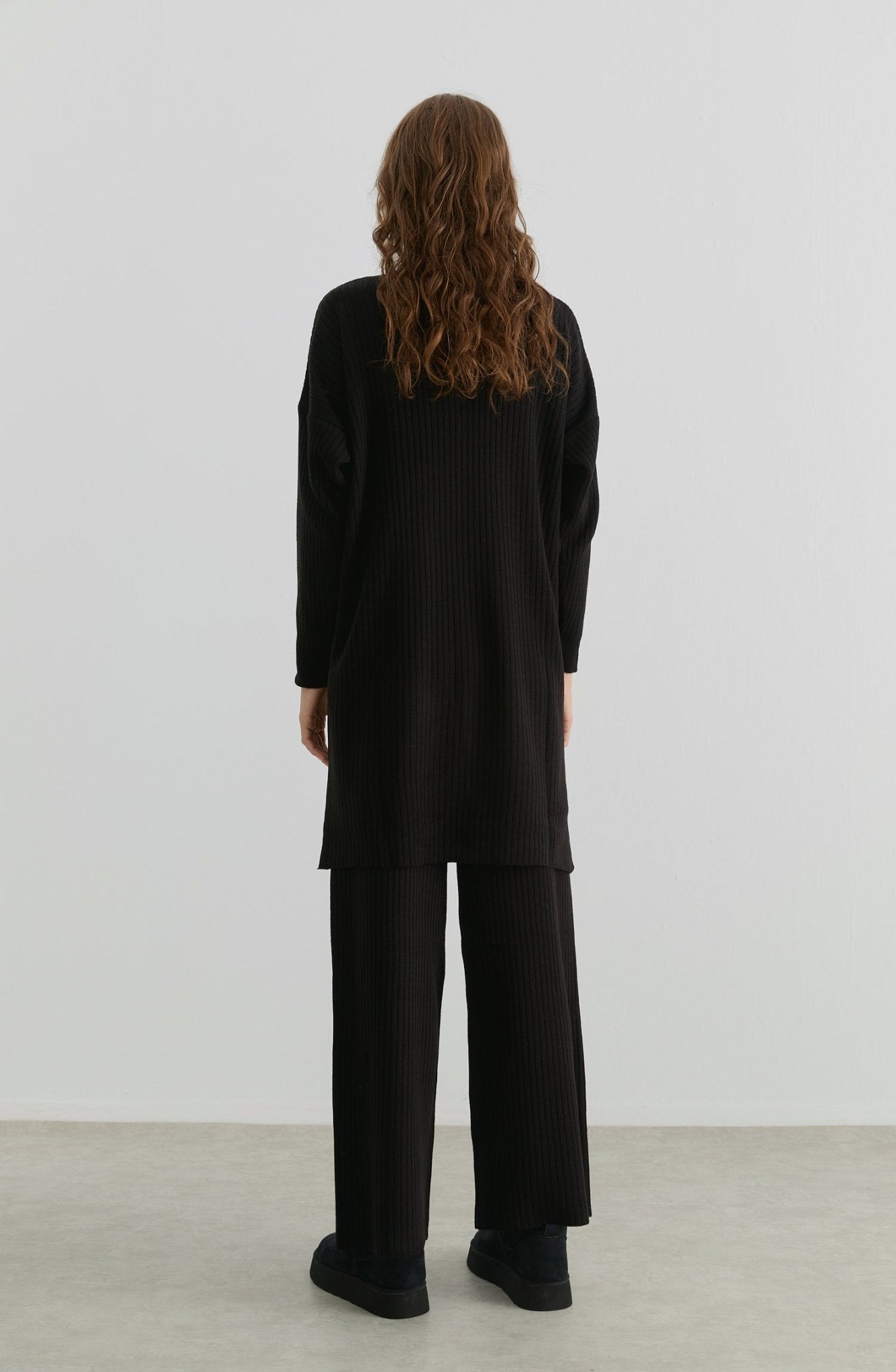 Fermuarlı Fitilli Siyah Triko İkili Takım - Fatma Atasoy