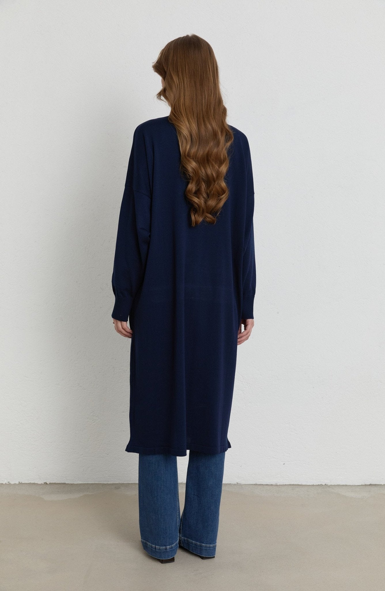 Fermuarlı Lacivert Maksi Merserize Triko Tunik - Fatma Atasoy