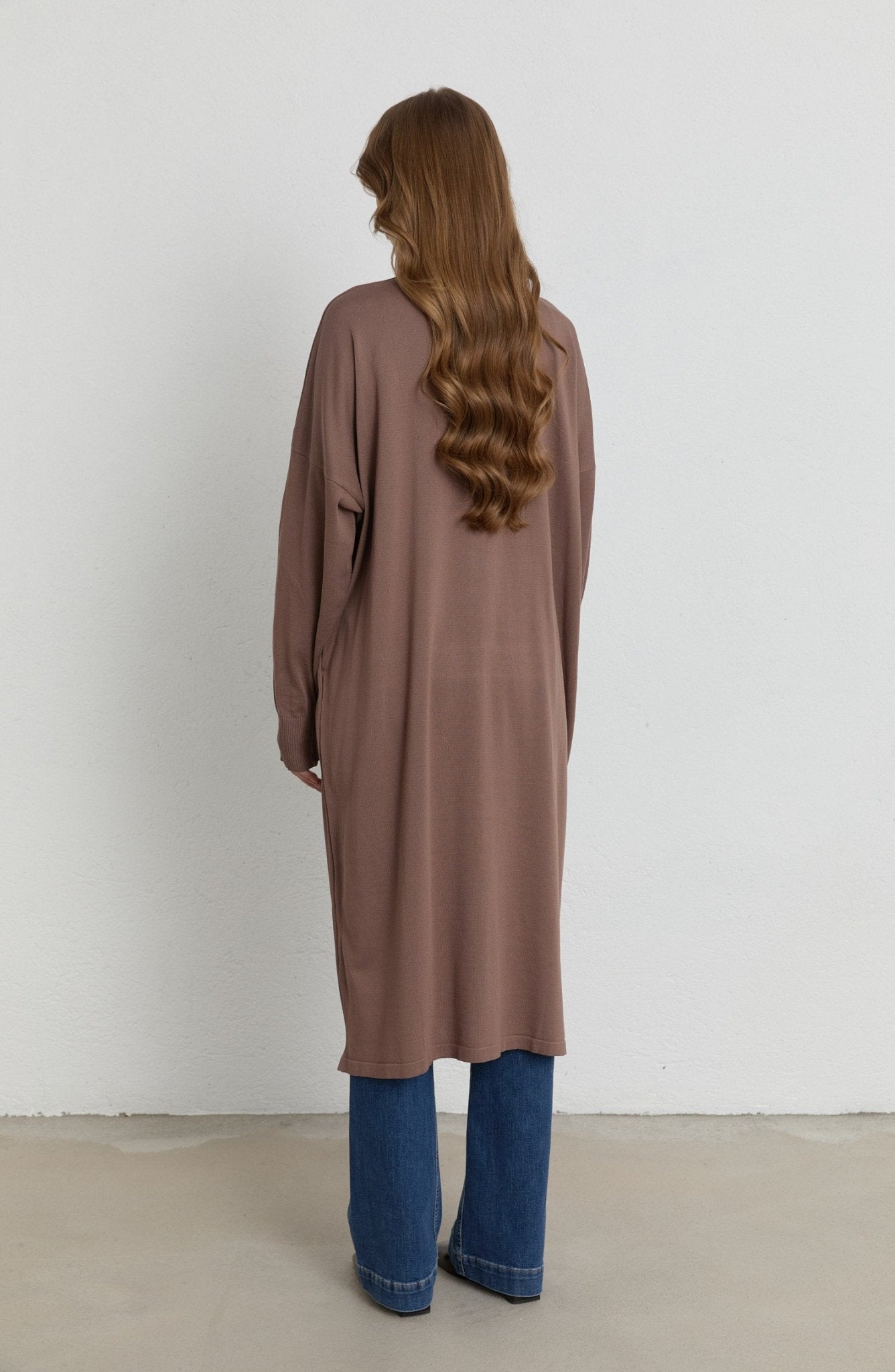 Fermuarlı Mocha Maksi Merserize Triko Tunik - Fatma Atasoy