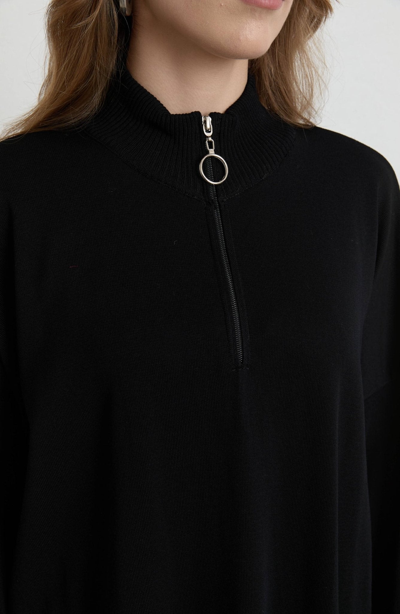 Fermuarlı Siyah Maksi Merserize Triko Tunik - Fatma Atasoy