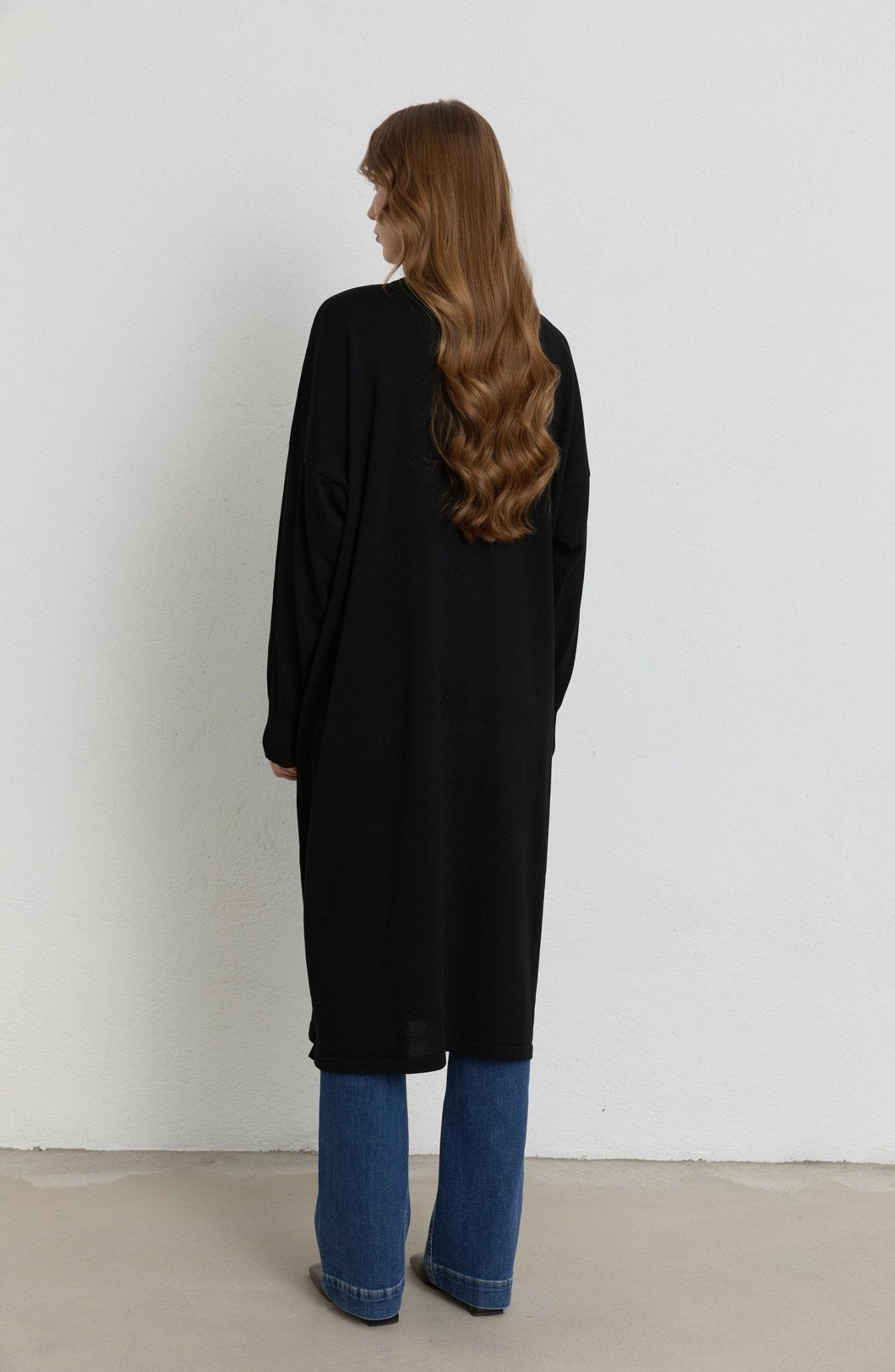 Fermuarlı Siyah Maksi Merserize Triko Tunik - Fatma Atasoy