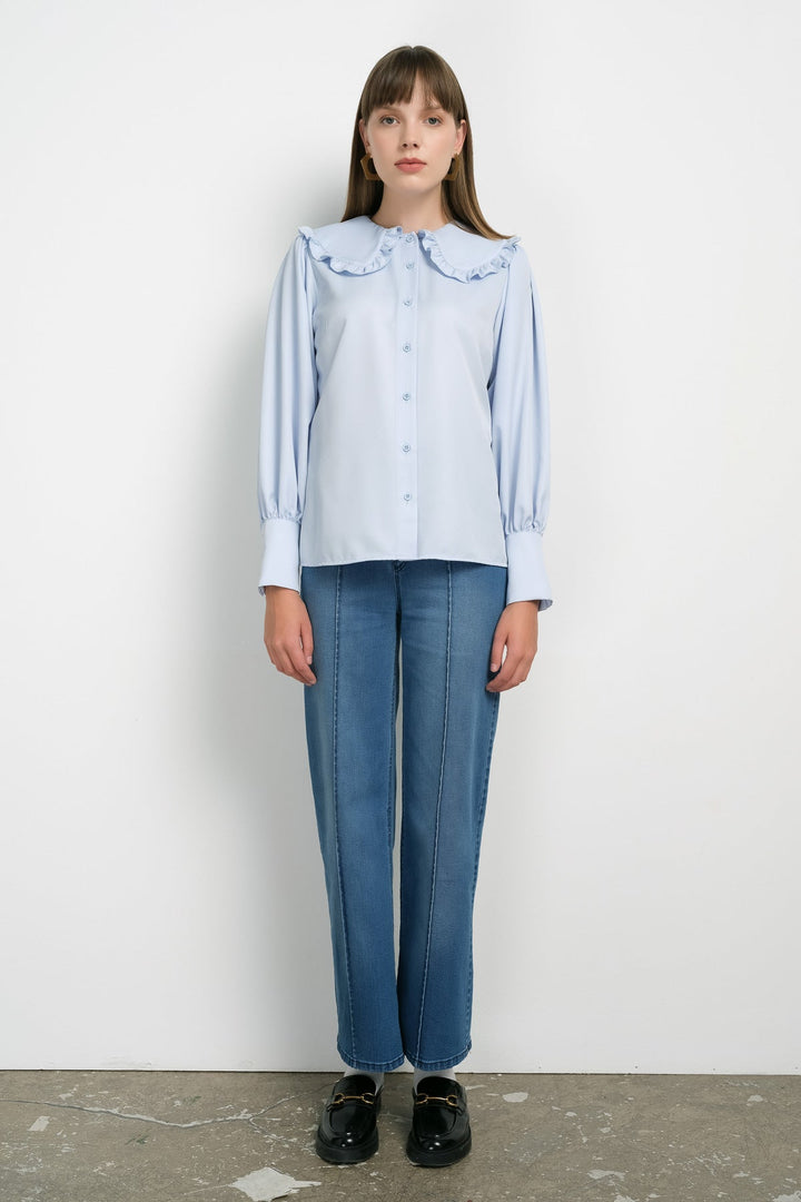 Fırfır Yaka Basic Bebe Mavi Gömlek - Fatma Atasoy