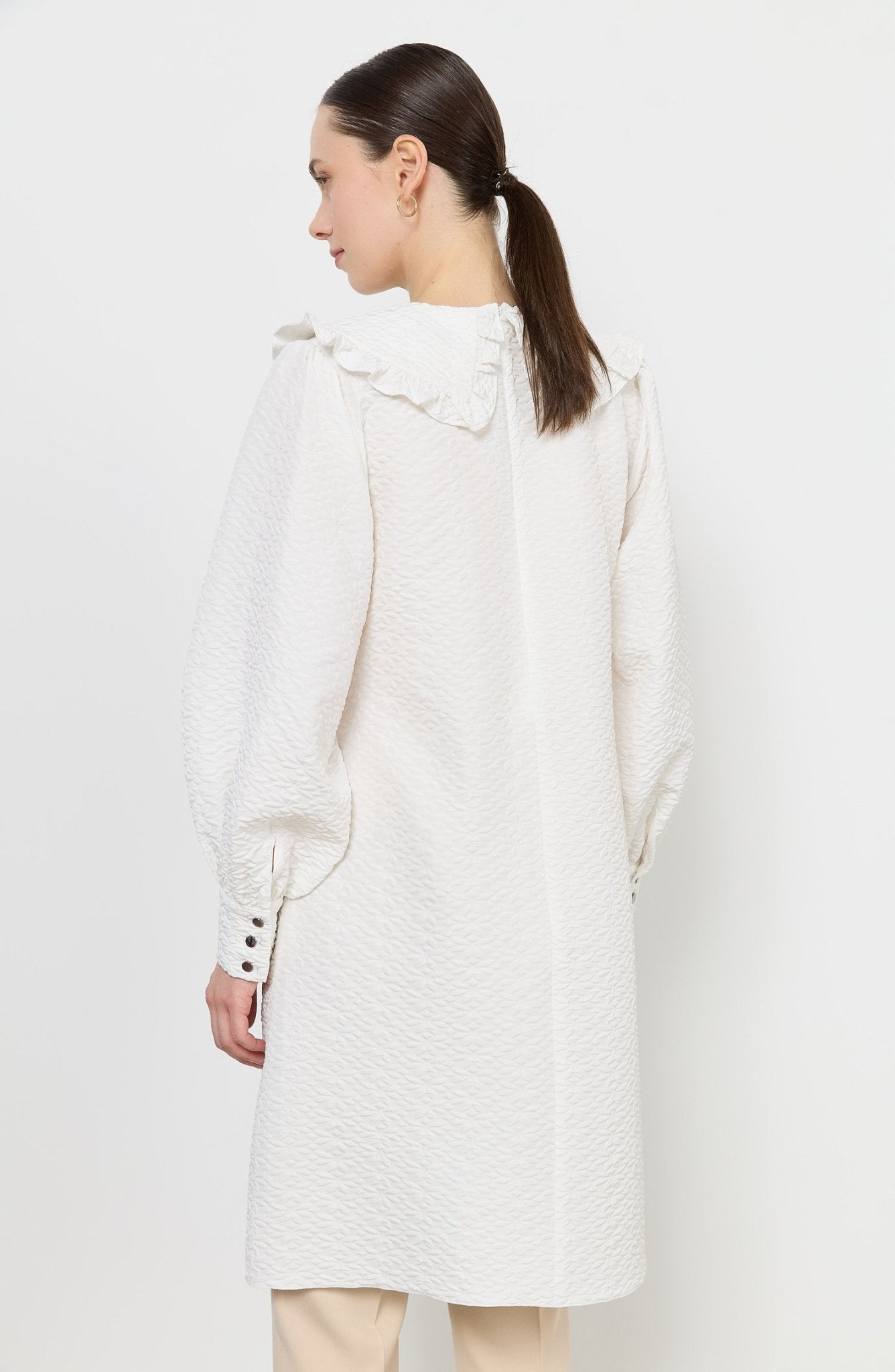 Fırfır Yaka Gofre Ekru Tunik - Fatma Atasoy