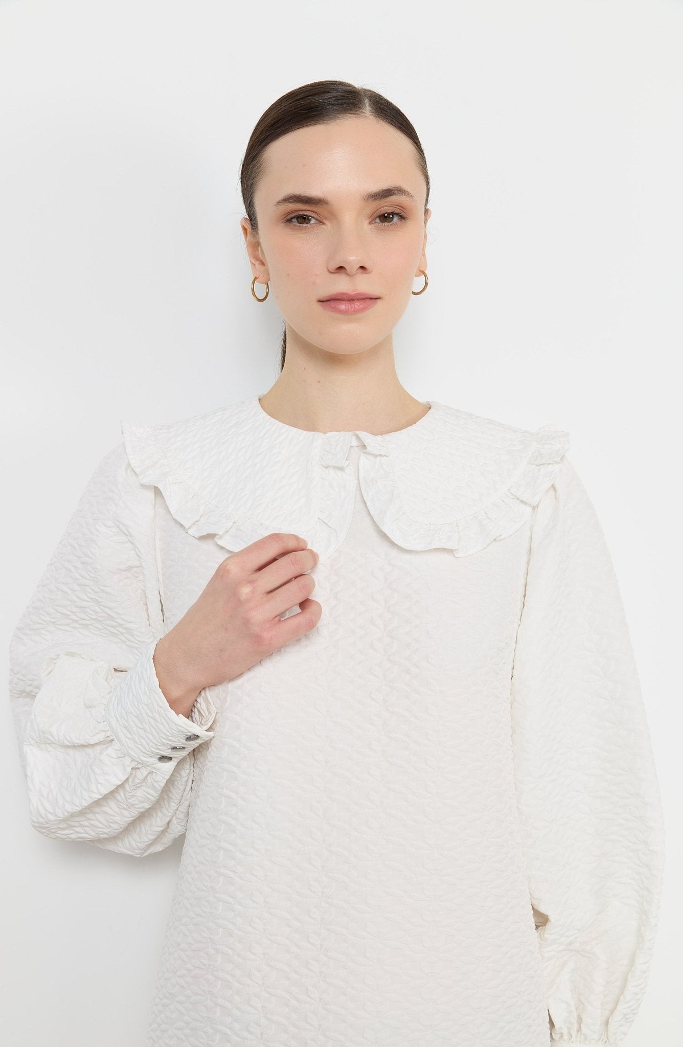 Fırfır Yaka Gofre Ekru Tunik - Fatma Atasoy