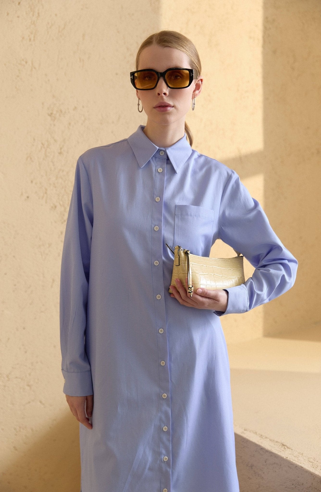 Fit Dad Bebe Mavi Çizgili Maksi Gömlek Tunik - Fatma Atasoy